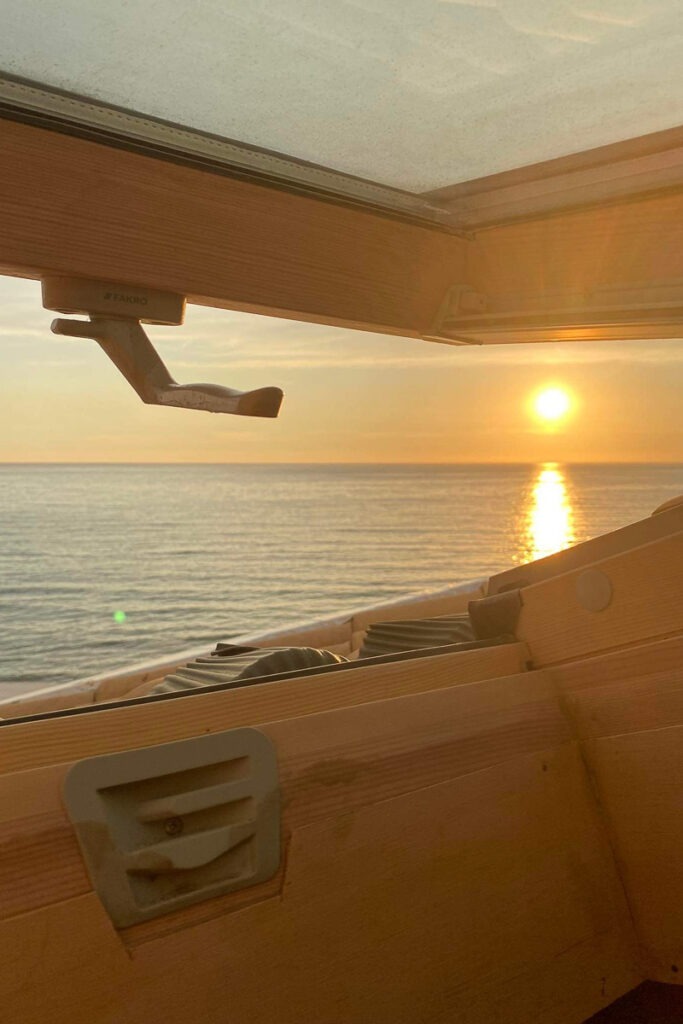 View of the sunset from the skylight.