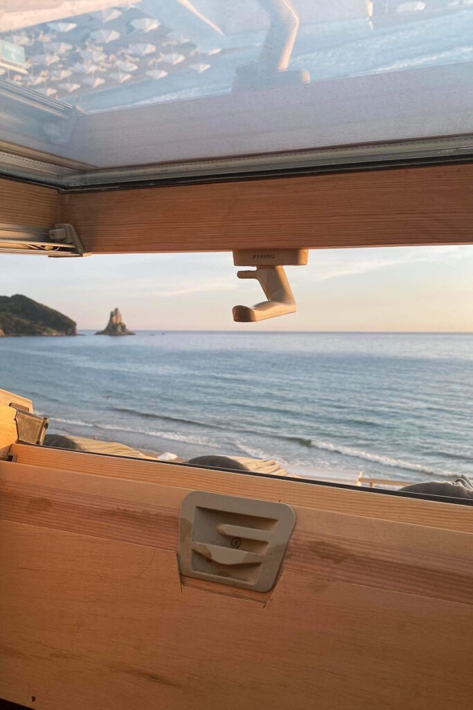 Sea view of Agios Gordios beach and ortholithi from the attic skylight.