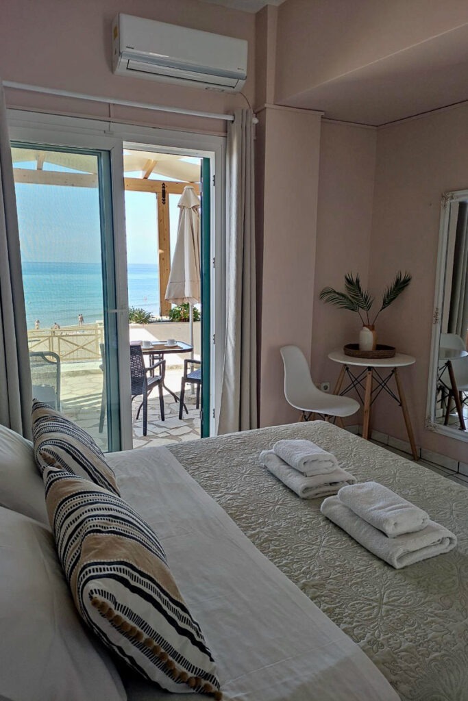 The double bed in Melite terrace with direct access to the studio's terrace.